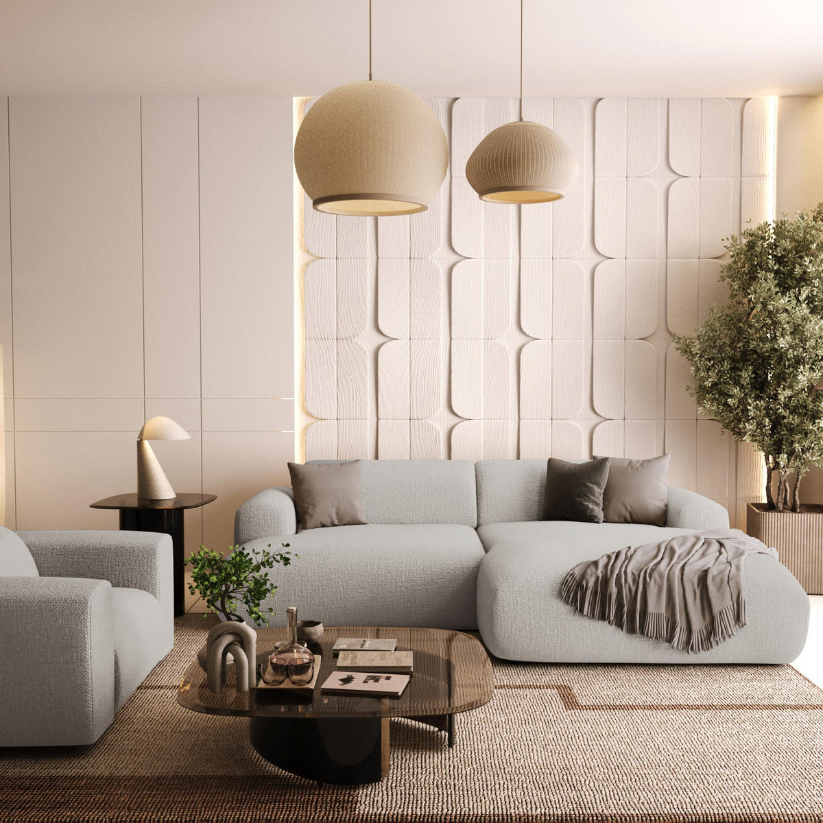 ECKSOFA rechtwinklig MYRA Köpergewebe Hellgrau 266cm - Hellgrau/Grau, Textil (266/165cm) - Sia Home
