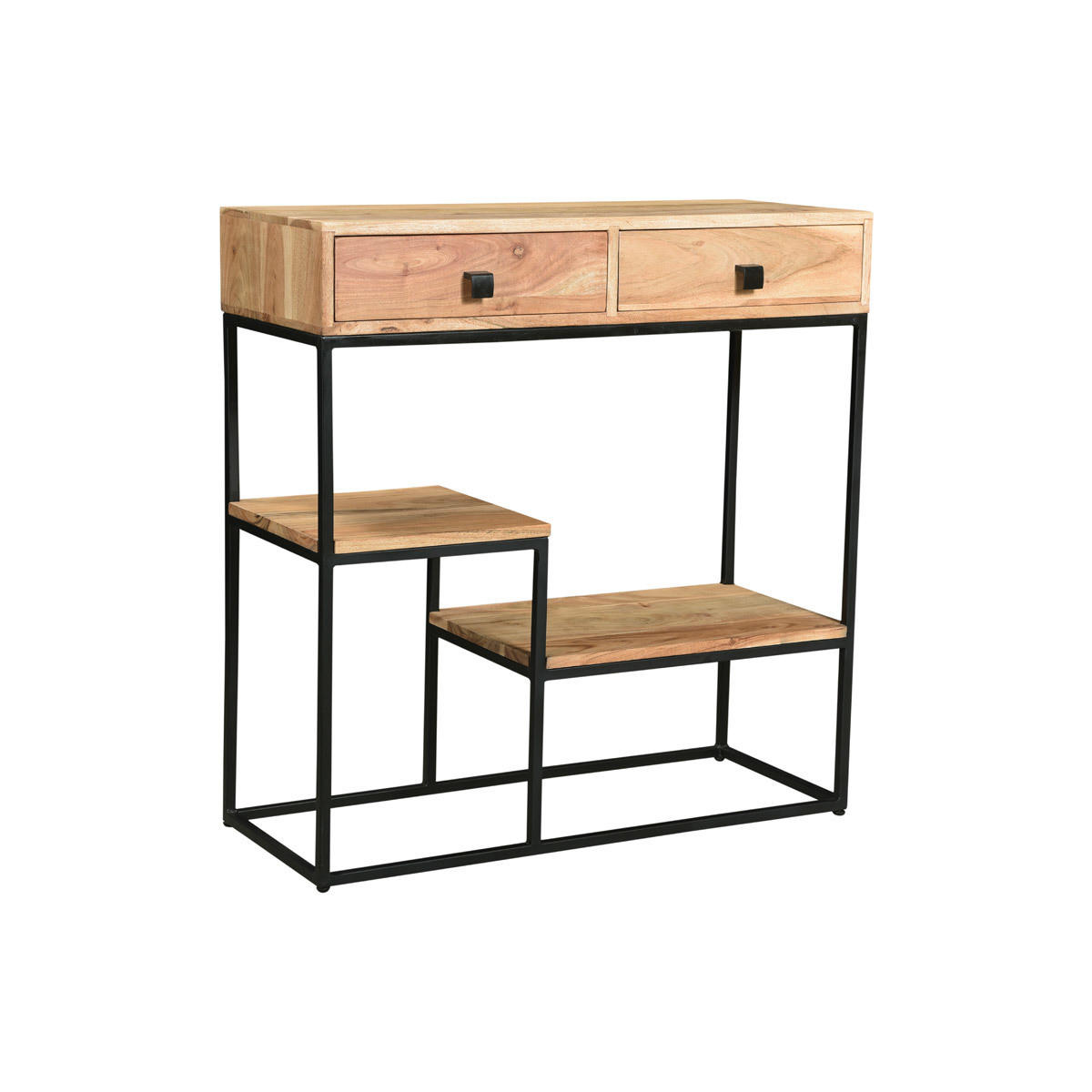 KONSOLE 2 Schubladen Akazienholz Metall L80 GRENELLE - Dunkelbraun, Holz (80/30/80cm) - Miliboo