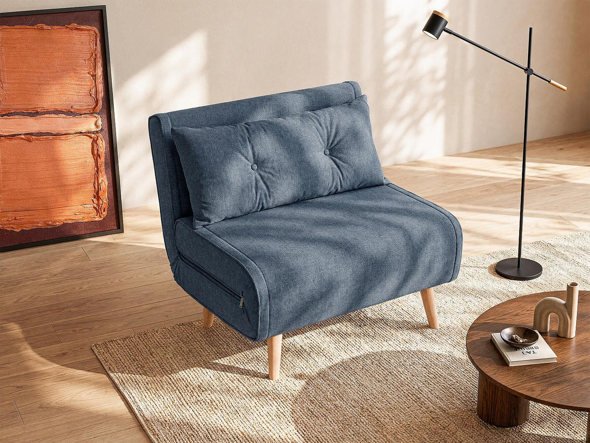 SCHLAFSESSEL - 1 Person - stoff - blau Valerio - Blau, Holz/Textil (90/81/78cm) - Vente-Unique