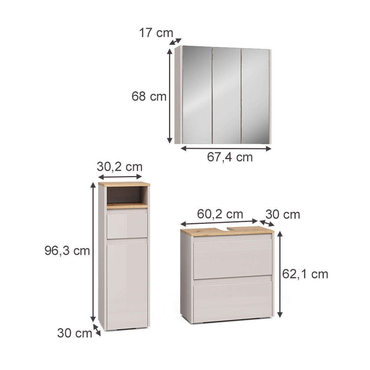 KOUPELNOVÝ NÁBYTEK Majest Kašmír/Řemeselné - kašmírová/světle šedá, kompozitní dřevo (60.1/62/30.1cm) - Vicco
