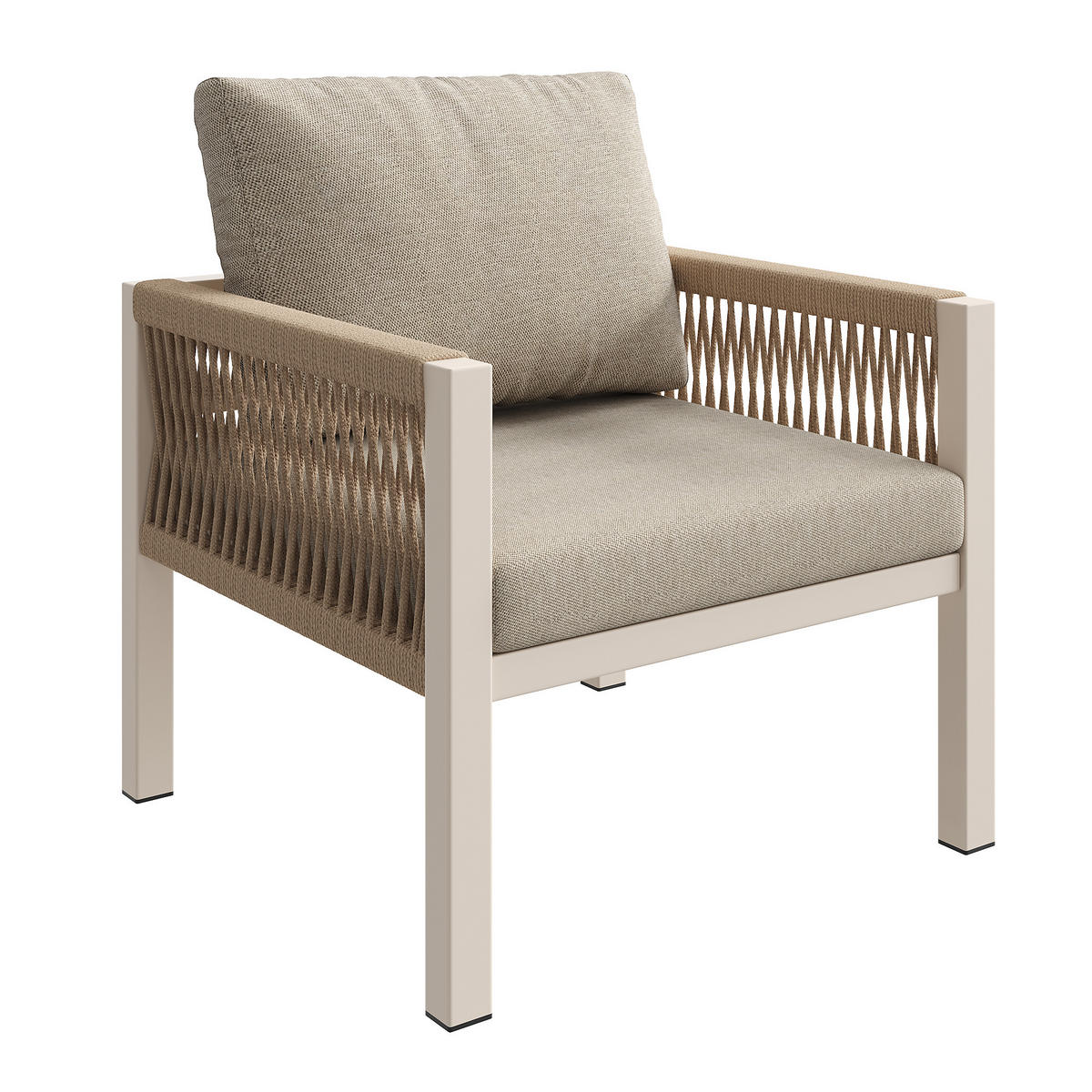 GARTENSETS aus Stahl 118x61x80cm Beige mit Glastisch & 8 cm Polstern - Beige, Metall - Modfu