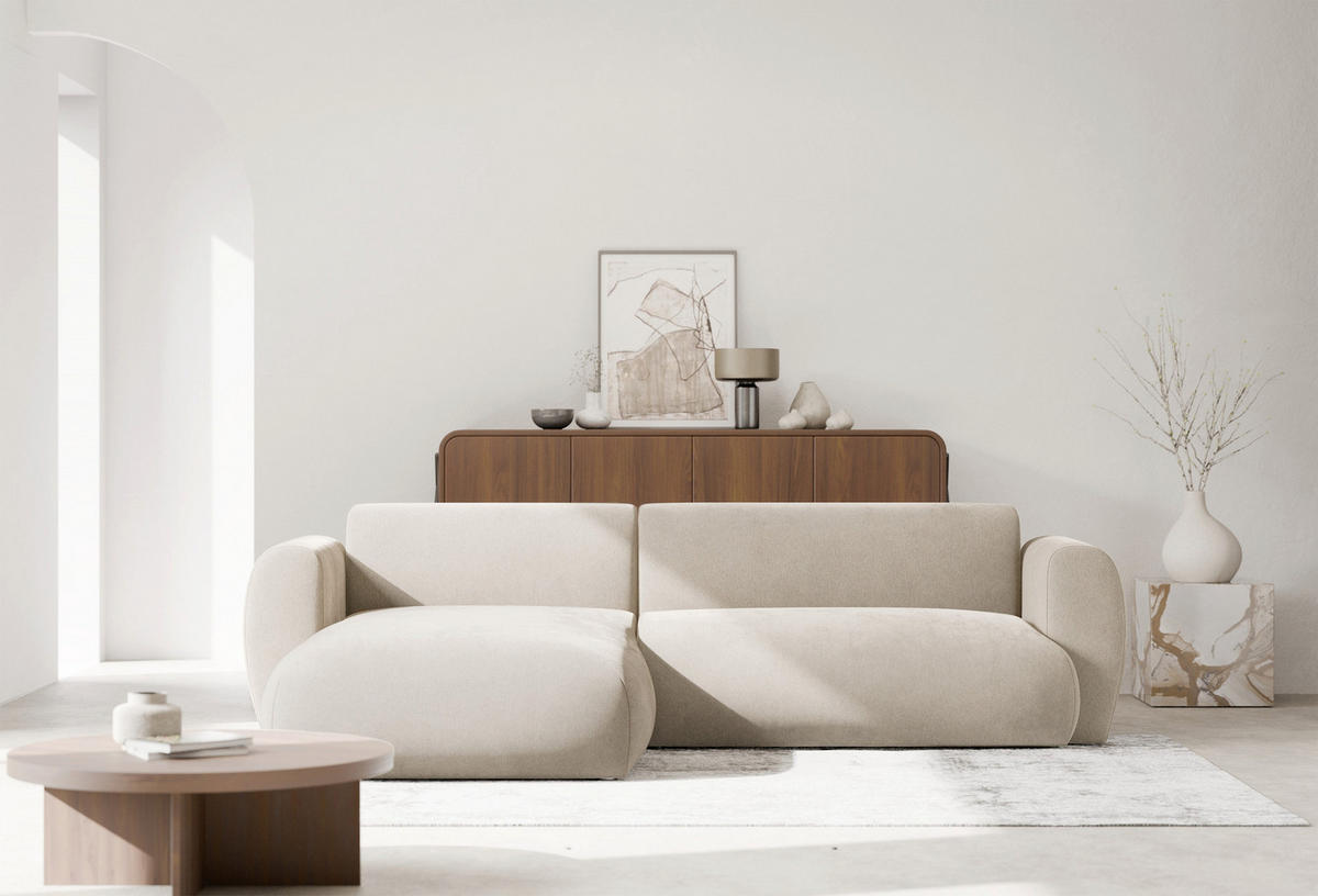 ECKSOFA Emia Beige links - Beige/Schwarz, Kunststoff/Textil (262/156cm) - Selsey