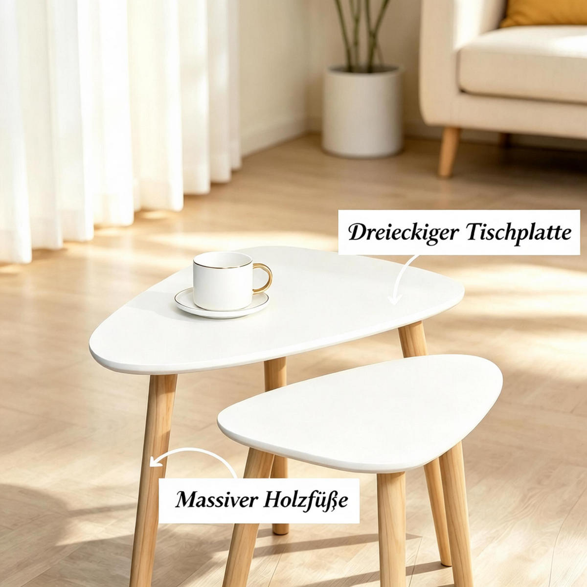 COUCHTISCH-SET DE-37257 2-tlg. skandinavisch mit Kiefernholzbeinen Weiß/Natur - Weiß, Holzwerkstoff (39.5/59.5/45cm) - ComfortXL