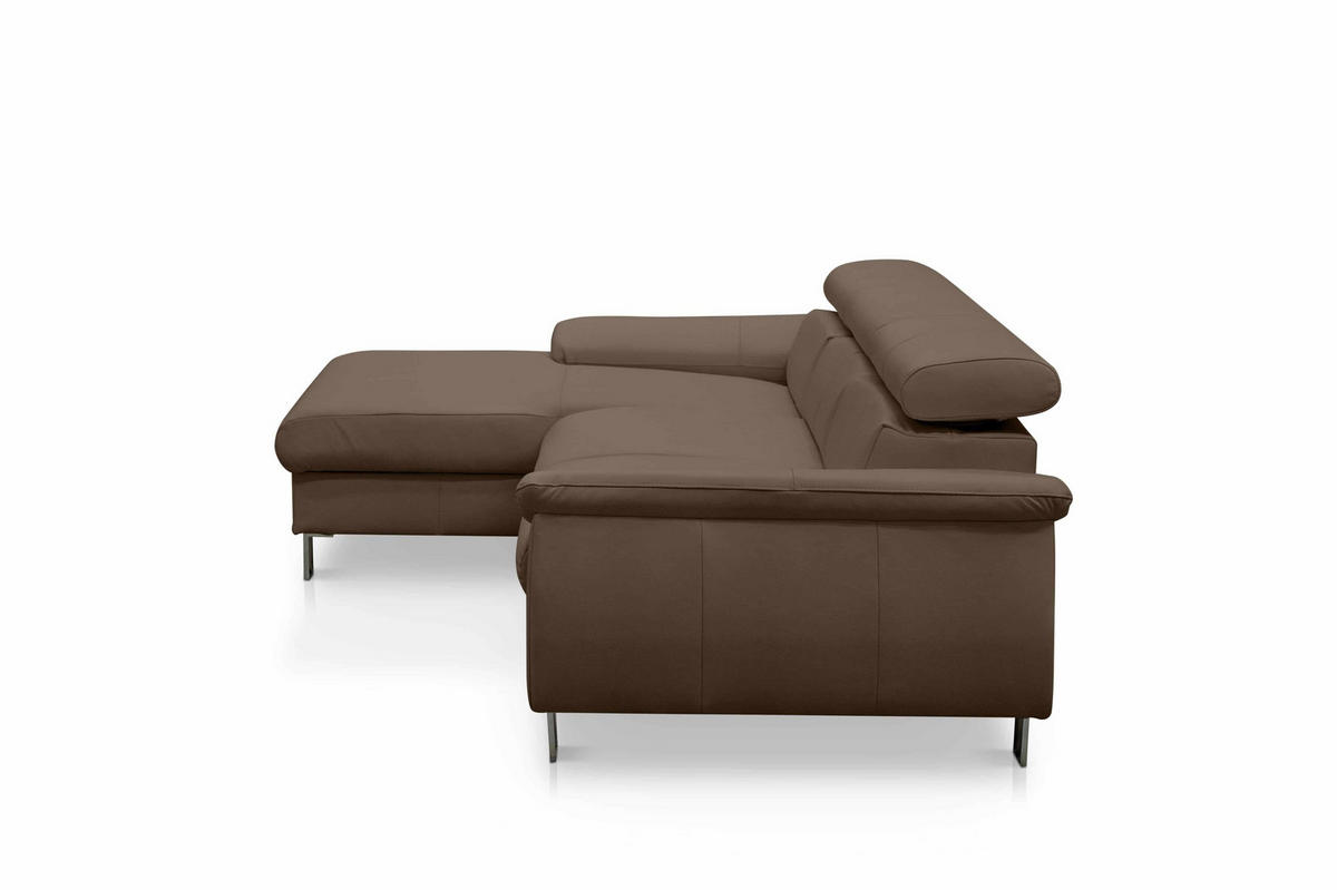 ECKSCHLAFSOFA mit Echtlederbezug, Schlaffunktion & Bettkasten - Chromfarben/Dunkelbraun, Leder/Holz (244/166cm) - Cotta