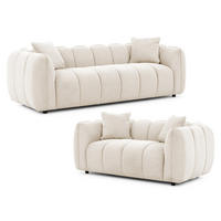 SITZGARNITUR 3+2 Nubira in tief gesteppter Bubble-Optik aus weichem Hellbeige Strukturstoff im modernen Design - Beige/Schwarz, Holz/Kunststoff (228/69/89cm) - S-Style Möbel