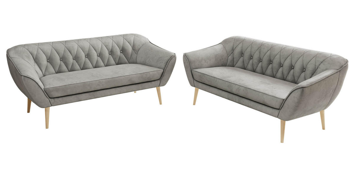 SEDACÍ SOUPRAVA 3+3 PIRS - Světle šedá Samet - Dřevěné nohy - světle šedá/barva buku, kompozitní dřevo/textil (180/75/74cm) - MKS