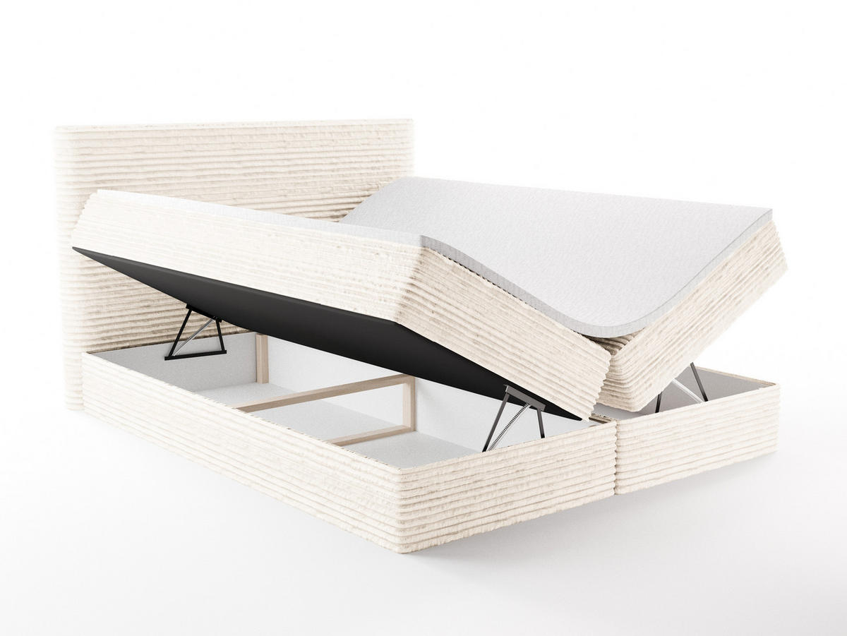 BOXBETT RAVENO mit Bettkasten 200x200 cm inkl. Bonell-Federkernmatratze H3 und Topper – Polsterbett Stoff ASTI Weiß - Weiß, Textil (200/200cm) - Luxkor24