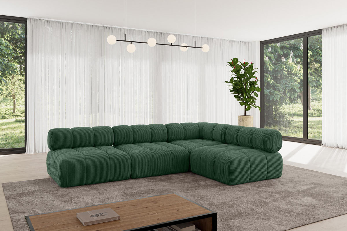 ECKSOFA modulares Sofa Samaro-L2 - 285x190x70 cm Grün Cord - Grün, Holzwerkstoff/Textil (285/190cm) - ALTDECOR