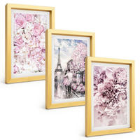 BILDER SET 3er Set - 20x30 cm Goldrahmen - Blumenlandschaft in Rosatönen - Goldfarben, Kunststoff (20/30cm) - TULUP