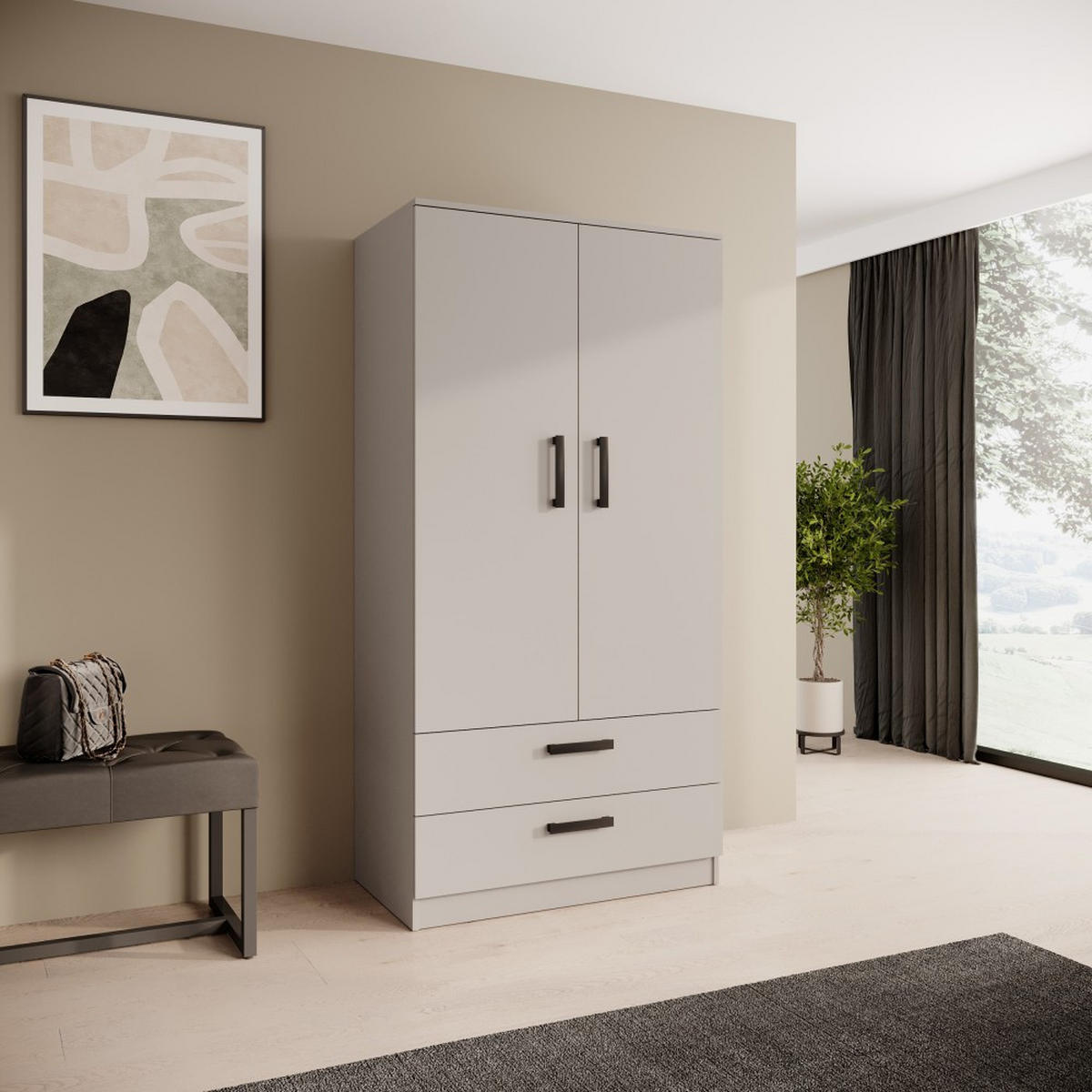 DREHTÜRENSCHRANK Trend, mit Schubladen, Kaschmir - Kaschmir/Schwarz, Holzwerkstoff (90/180/50cm) - Beautysofa