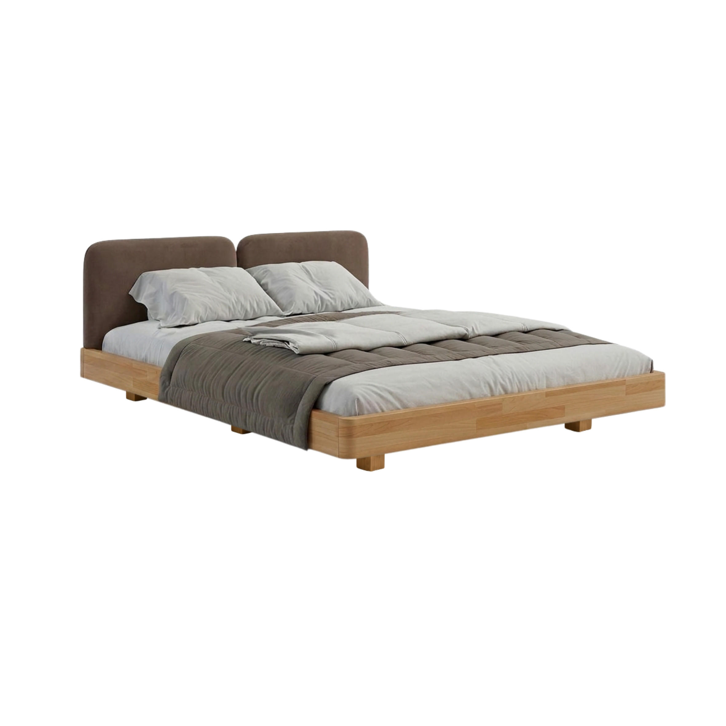 MASSIVHOLZBETT Eyko MAUI, 180/200, Buche - lackiert, Samt-Kopfteil Braun - Buchefarben/Braun, Holz/Textil (180/200cm)