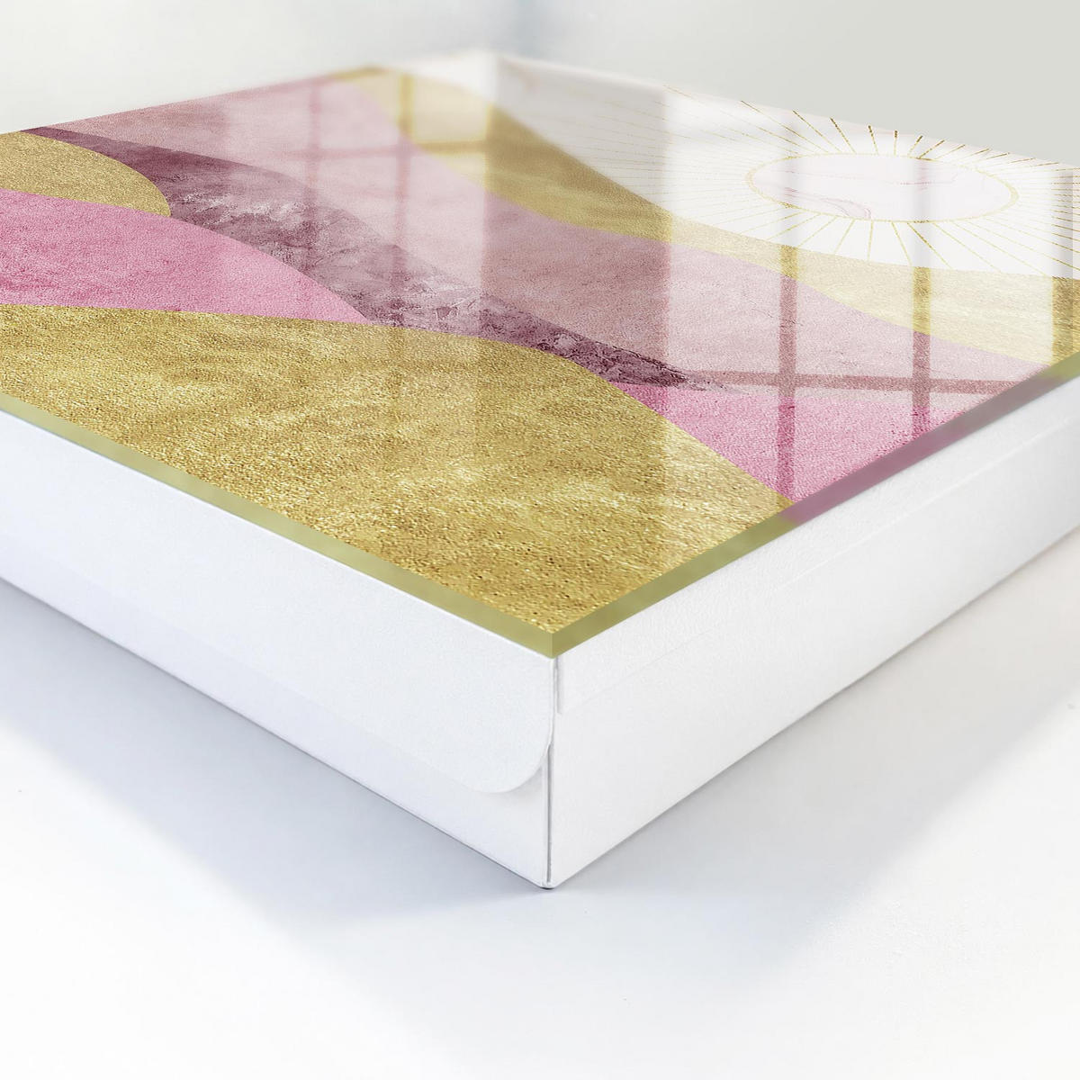 SCHLÜSSELBOX Weiß 30x30 cm – Türöffnung nach rechts - Wellen, Sonnenstrahlen - Gelb, Metall (30/30/5cm) - TULUP