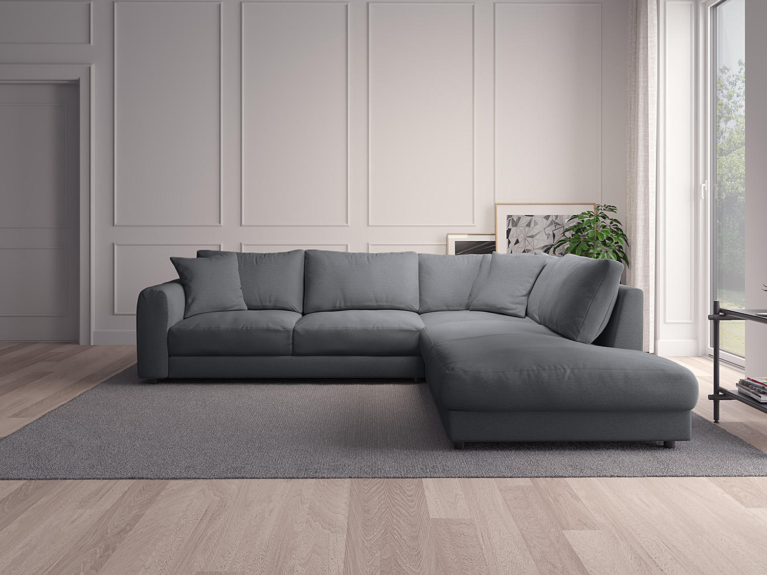 ECKSOFA mit Ottomane - Schwarz/Grau, Textil (267/254cm) - home24