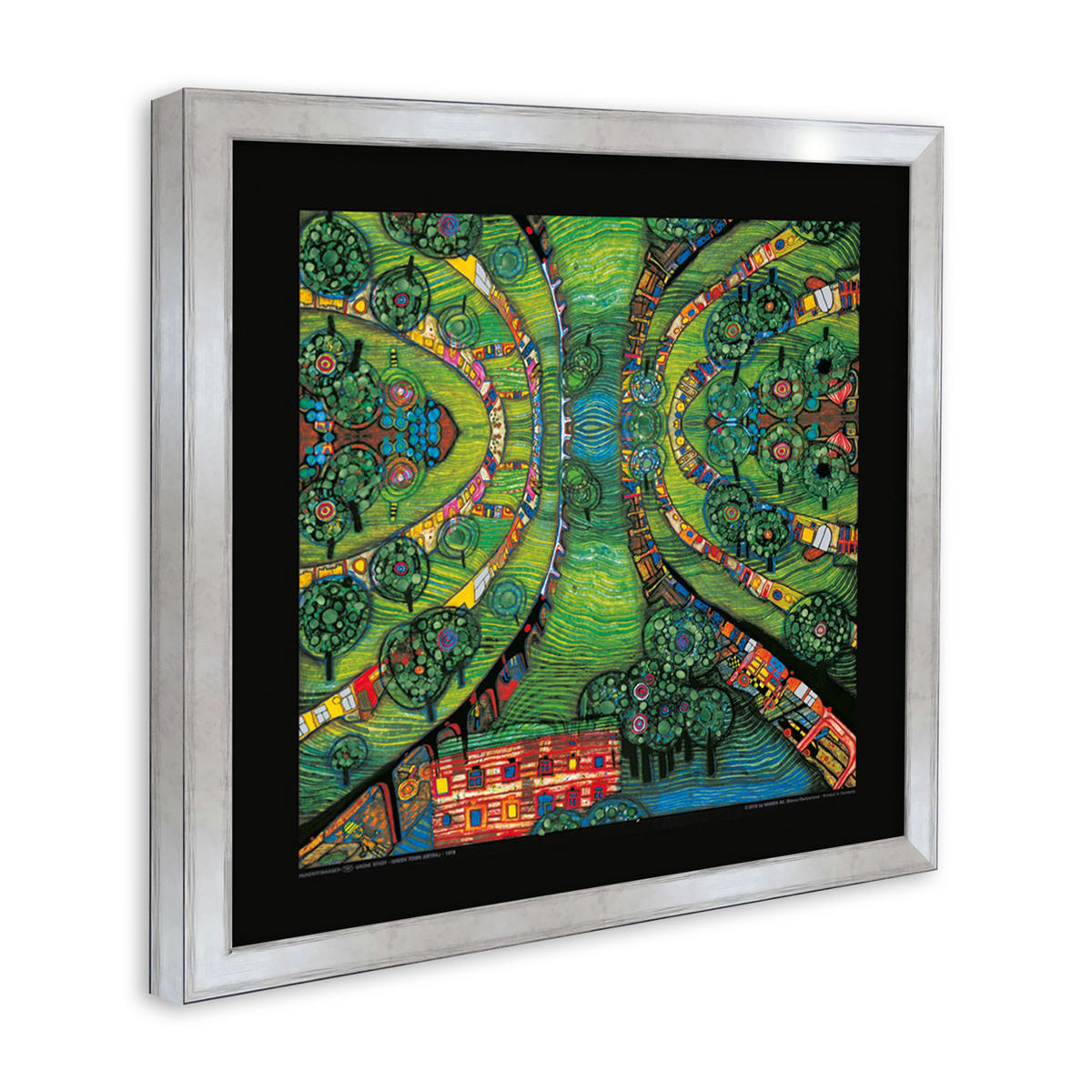 BILD gerahmt 53x53 cm Friedensreich Hundertwasser „Grüne Stadt“ - Grün, Holz (53/53cm) - artissimo