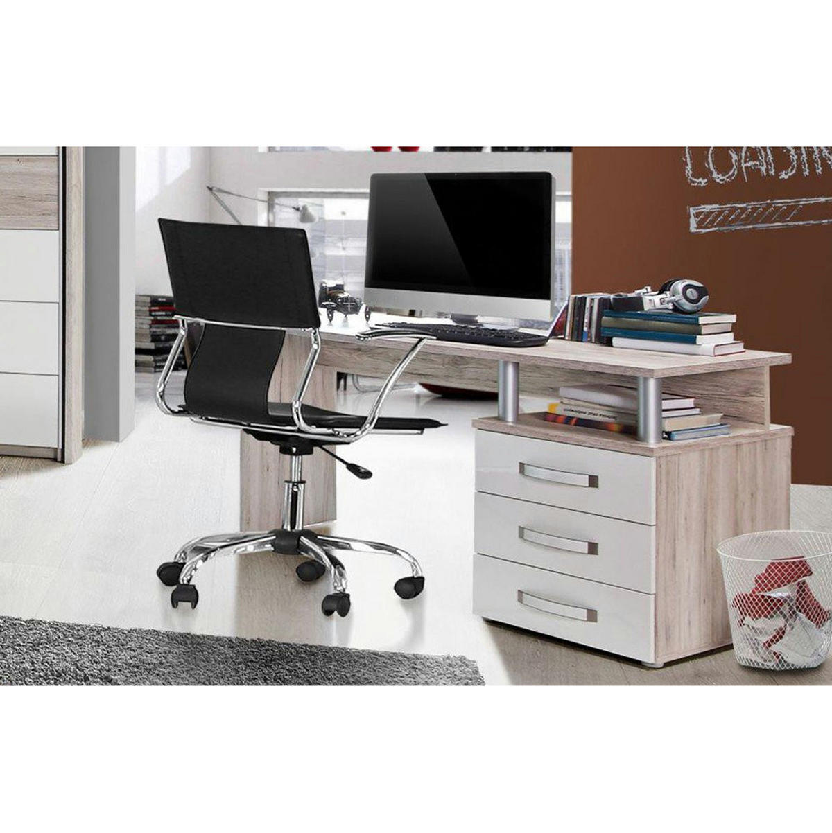 JUGENDZIMMER Rondino in Sandeiche und Weiß 4 teilig - Braun, Holzwerkstoff (120/200/80cm)