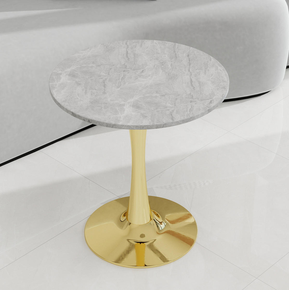 BEISTELLTISCH 70/70/72 cm vielseitig einsetzbar mit runder Marmoroptik und modernem Design, Goldfarben - Goldfarben, Stein (70/70/72cm) - Redom