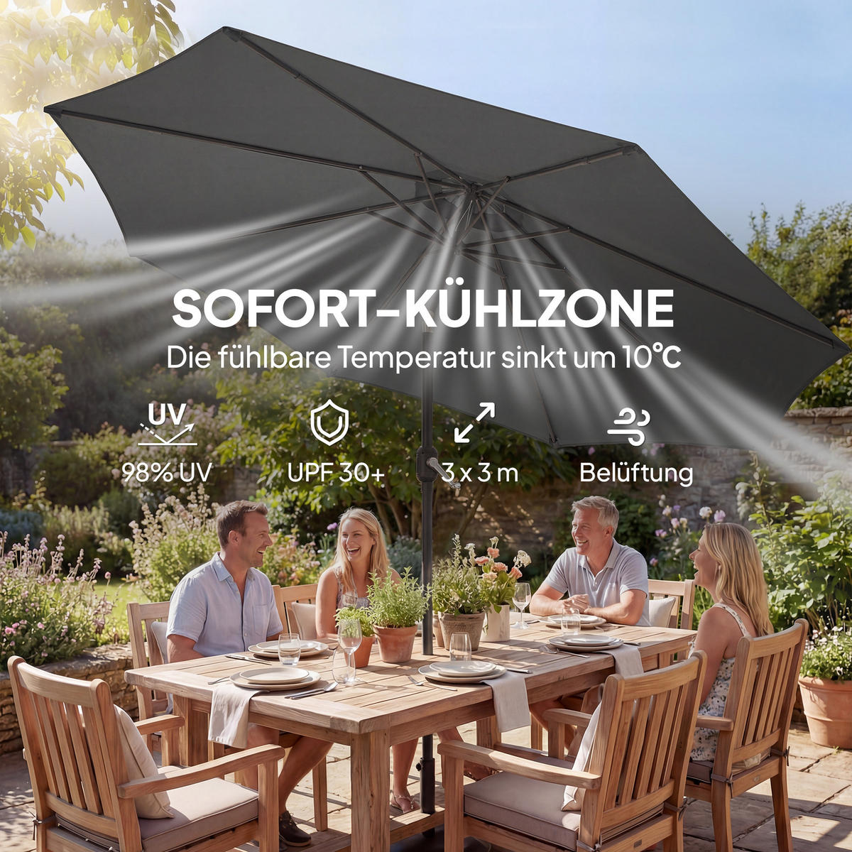 SONNENSCHIRM Metall Polyester Dunkelgrau - Dunkelgrau, Metall (295/295cm) - Outsunny