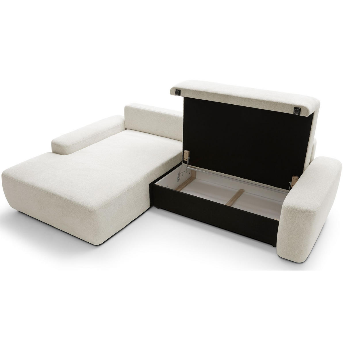 ECKSOFA Baleo Creme Chenille-Bezug - Creme/Schwarz, Kunststoff/Textil (264/162cm) - Selsey
