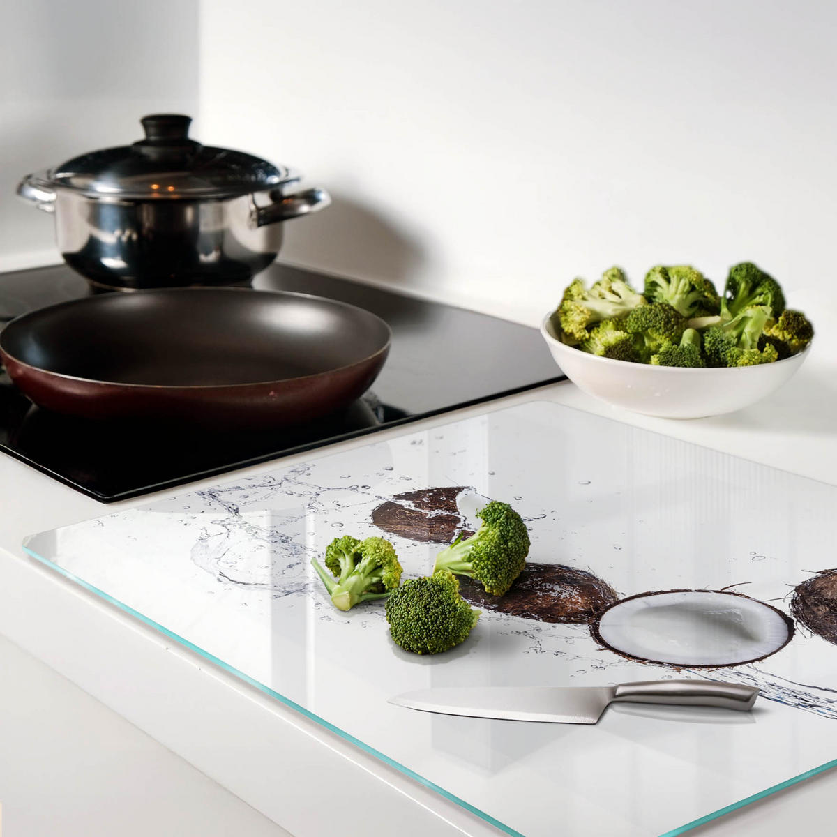 GLASPLATTE 60x52 cm Kokosnuss mit Wasser - Braun, Glas (60/0.4/52cm) - TULUP