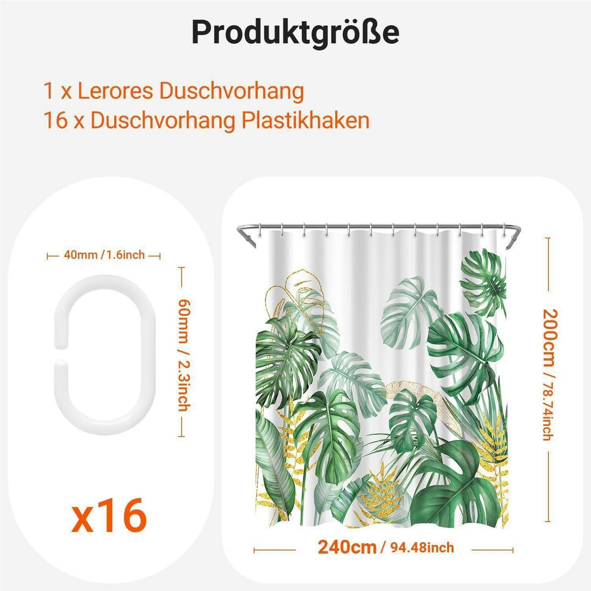 DUSCHVORHANG Goldrandige Bambusblätter 240 x 200 cm - Multicolor, Textil (240/200cm)