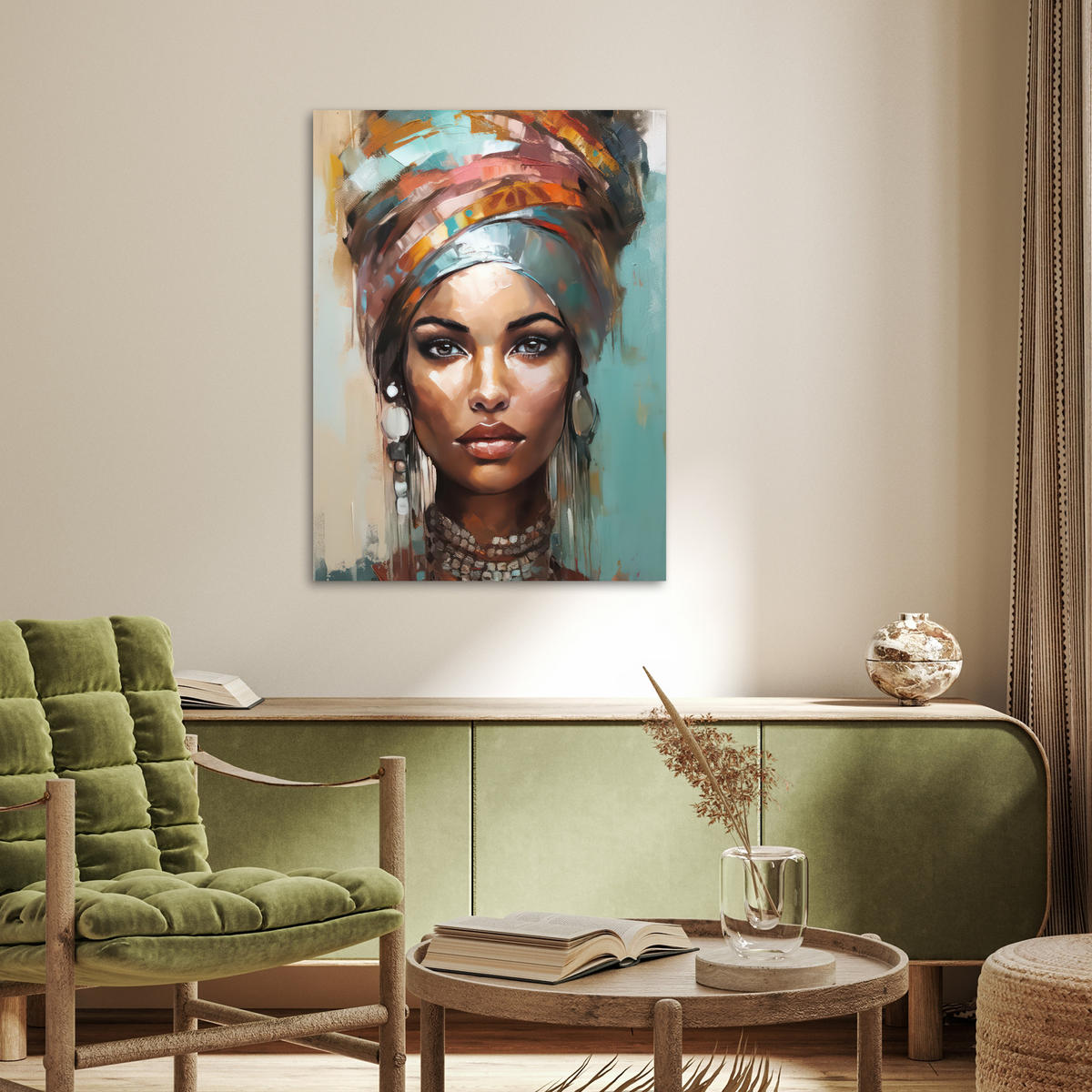 POSTER Frau - Kunst - Schmuck - Porträt 60x80 cm - Blaugrau, Papier (60/80/0.1cm) - MuchoWow