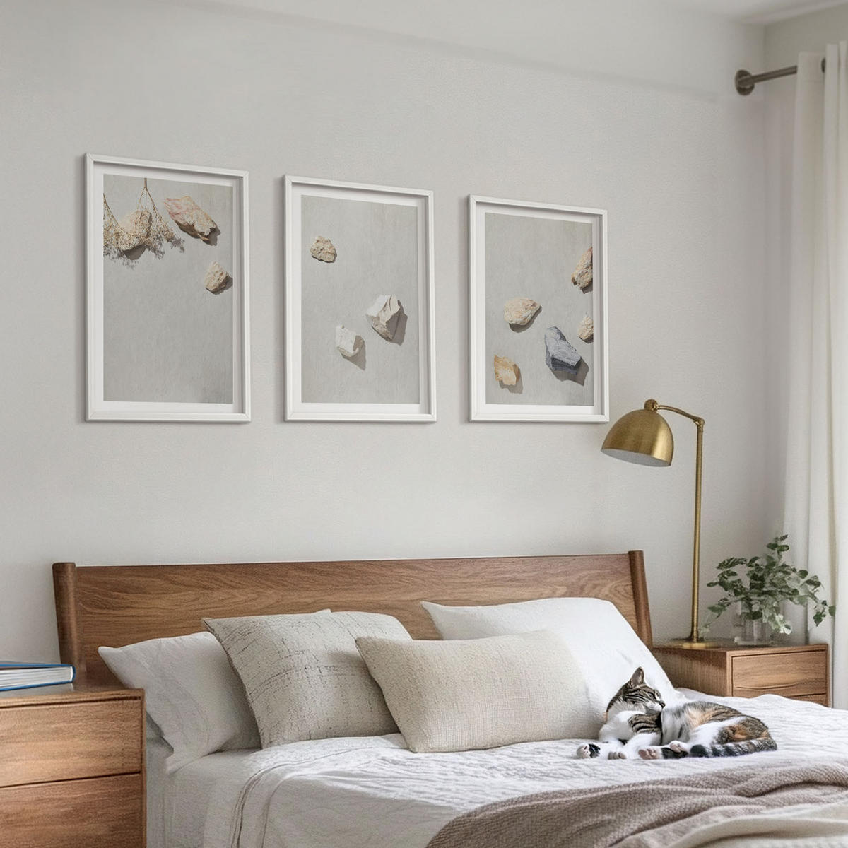 WANDBILDER 3er-Set - 40x60 cm Weißer Rahmen - Boho-Stranddekorationen aus Steinen - Weiß, Kunststoff (40/60cm) - ArtPrintCave