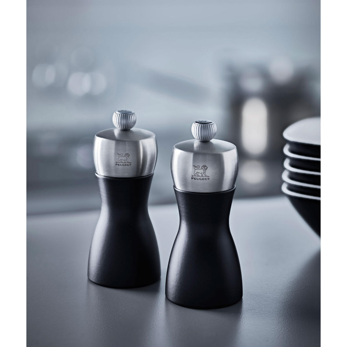 MÜHLENSET Fidji 12cm Pfeffer- & Salzmühle Buchenholz Schwarz Stahlmahlwerk - Schwarz, Holz (10.4/12/5.2cm) - PEUGEOT