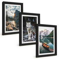 BILDER SET 3er Set - 20x30 cm Schwarzer Rahmen - Berge, Seen, Wölfe, Natur - Schwarz, Kunststoff (20/30cm) - TULUP