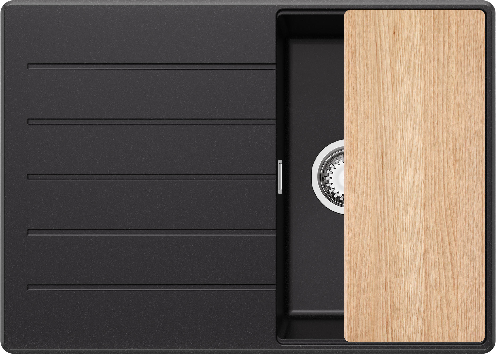 SPÜLBECKEN Kopenhagen, 2-er set Schwarz 70/50 cm 1 Becken + Ablauf-Set + Schneidebrett ab 40er Unterschrank - Chromfarben/Beige, Kunststoff (70/20/50cm) - Primagran