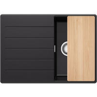 SPÜLBECKEN Kopenhagen, 2-er set Schwarz 70/50 cm 1 Becken + Ablauf-Set + Schneidebrett ab 40er Unterschrank - Chromfarben/Beige, Kunststoff (70/20/50cm) - Primagran