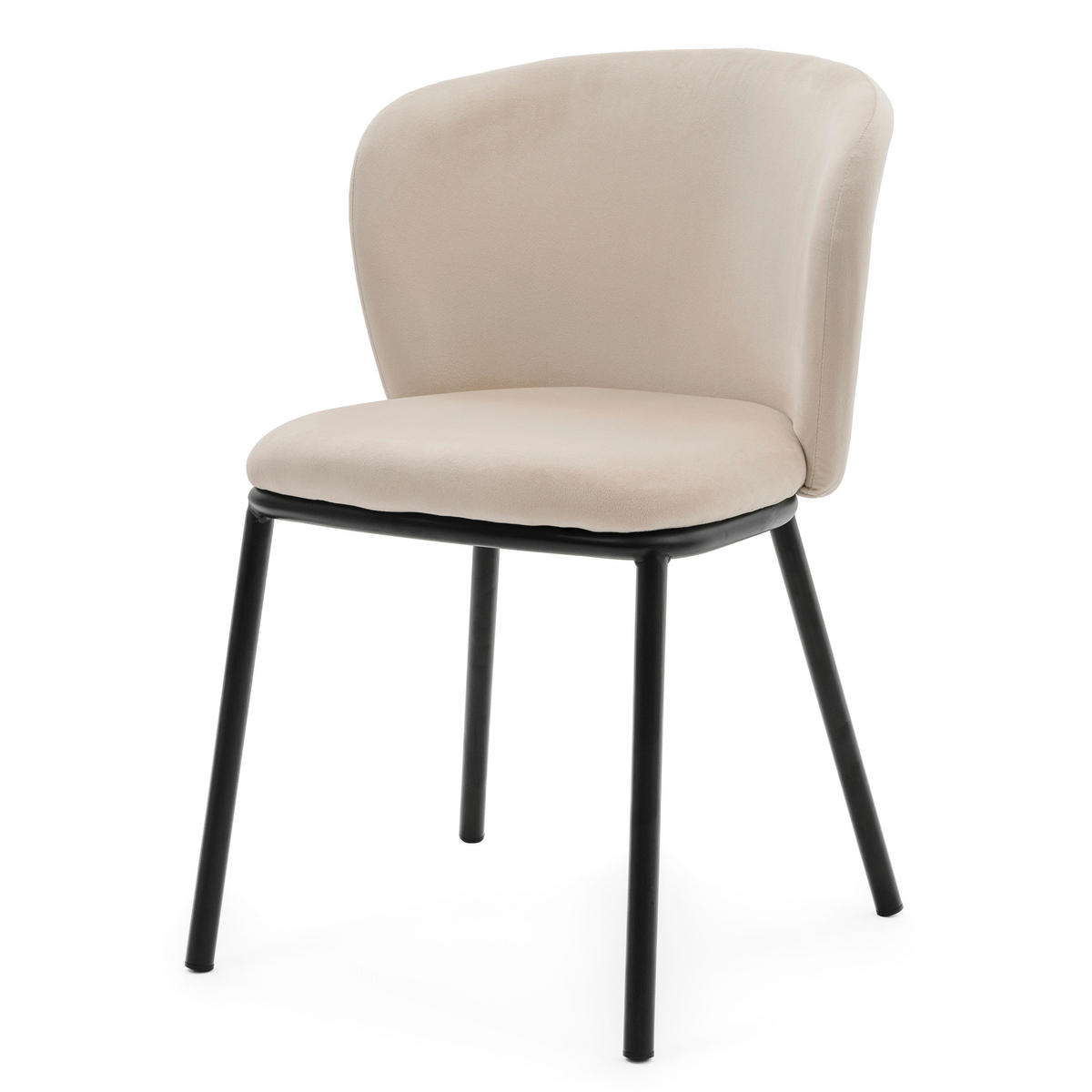 STUHL BARI gepolsterter mit Steppung - beige - Samt Velour - Beige/Schwarz, Textil/Metall (54/81/57cm) - NEW HOME