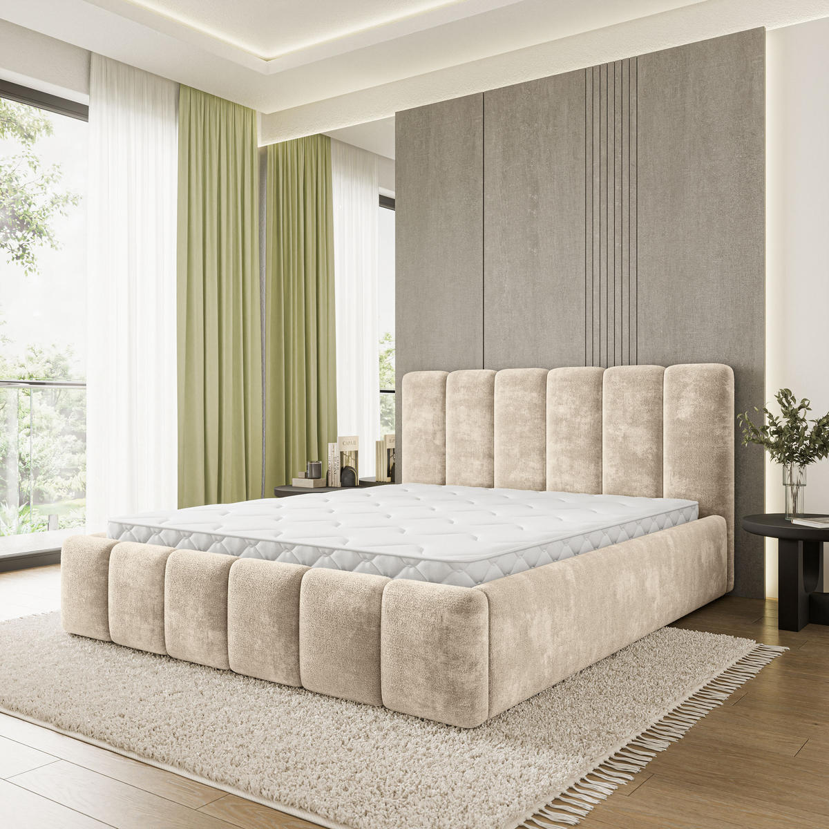 POLSTERBETT ATTORA LM 180x200 cm mit Bettkästen - Creme - Creme, Holz (180/200cm) - MASSENO