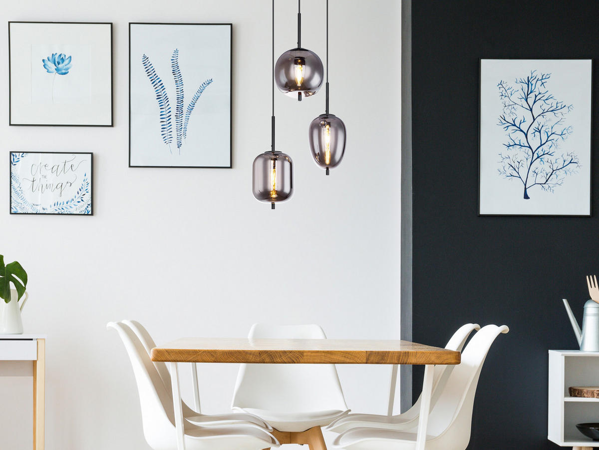 LED-PENDELLEUCHTE Schwarz Ø46cm, Glaskugeln Rauchglas - Schwarz, Glas (46/46/120cm) - meineWunschleuchte