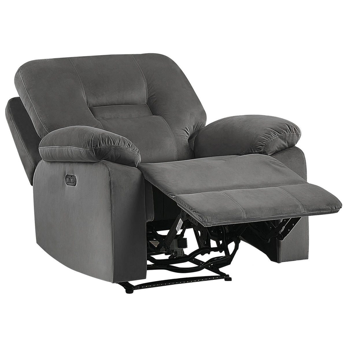 FERNSEHSESSEL Samtstoff dunkelgrau LED-Beleuchtung USB-Port elektrisch verstellbar Bergen - Grau, Textil (85/101/74cm) - Beliani