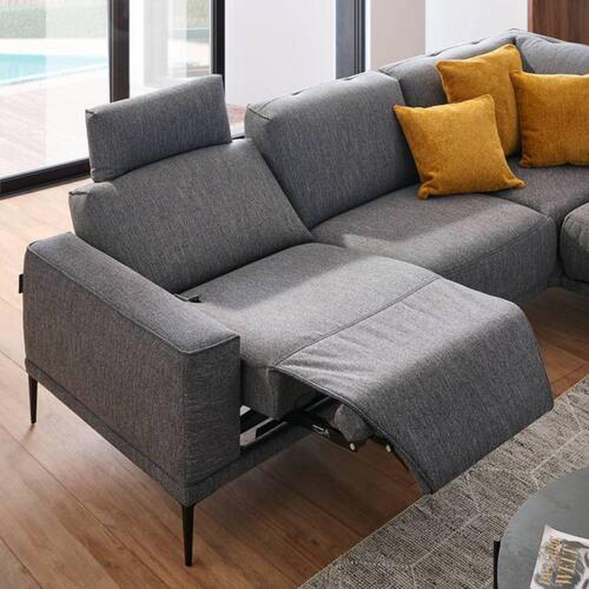 ECKSOFA in Flachgewebe Graphitfarben  - Schwarz/Graphitfarben, Design, Textil/Metall (260/210cm) - Johann Jakob