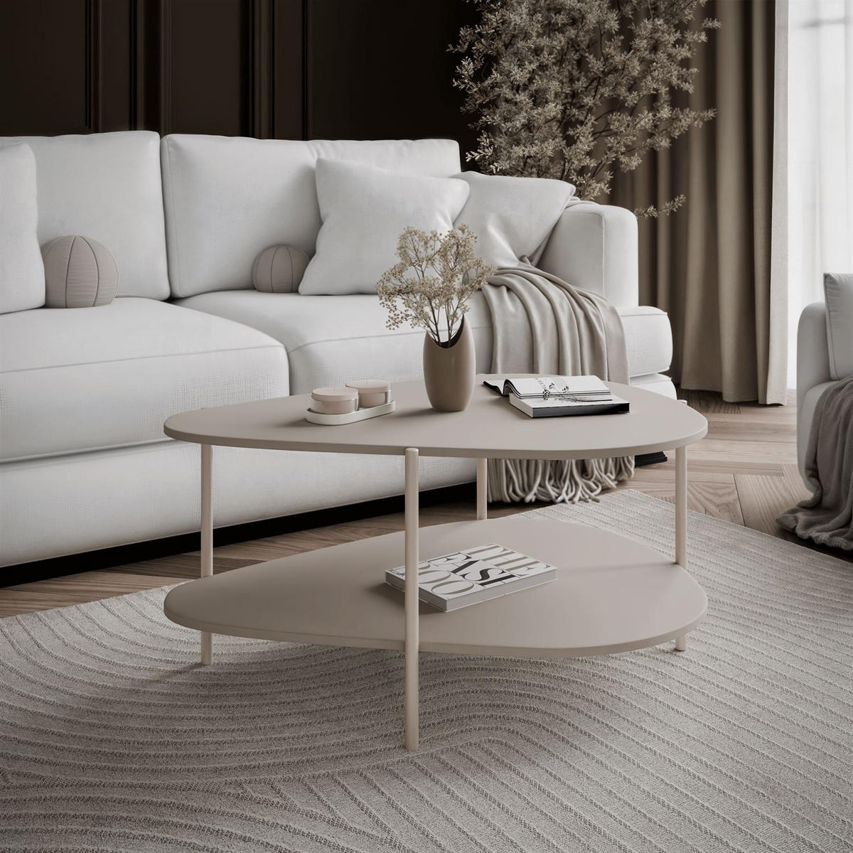 COUCHTISCH LUMI mit Ablage, Kaschmir - Kaschmir, Holzwerkstoff (65/90/45cm) - Lookway