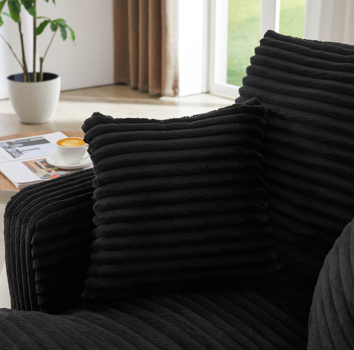 CHAISELONGUE als Schlafsofa Cord Schwarz montagefrei - Schwarz, Kunststoff (100/82/166cm) - Meubliv