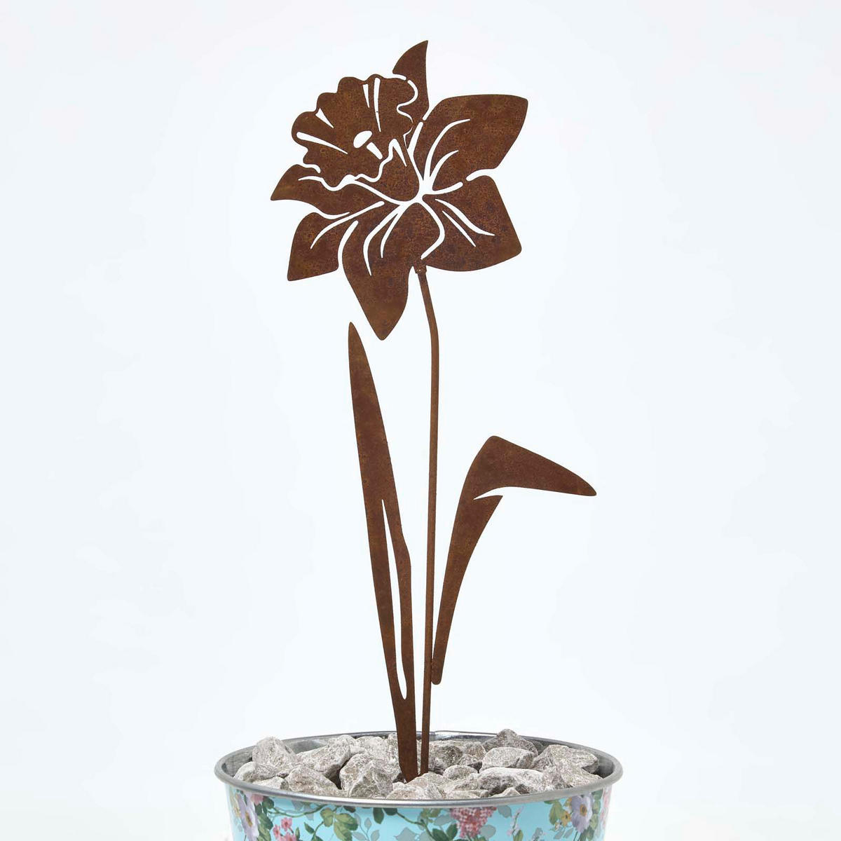 GARTENSTECKER Metall – 2er-Set Osterglocken Gartendeko in Rostoptik - Braun, Metall (37cm) - Homescapes