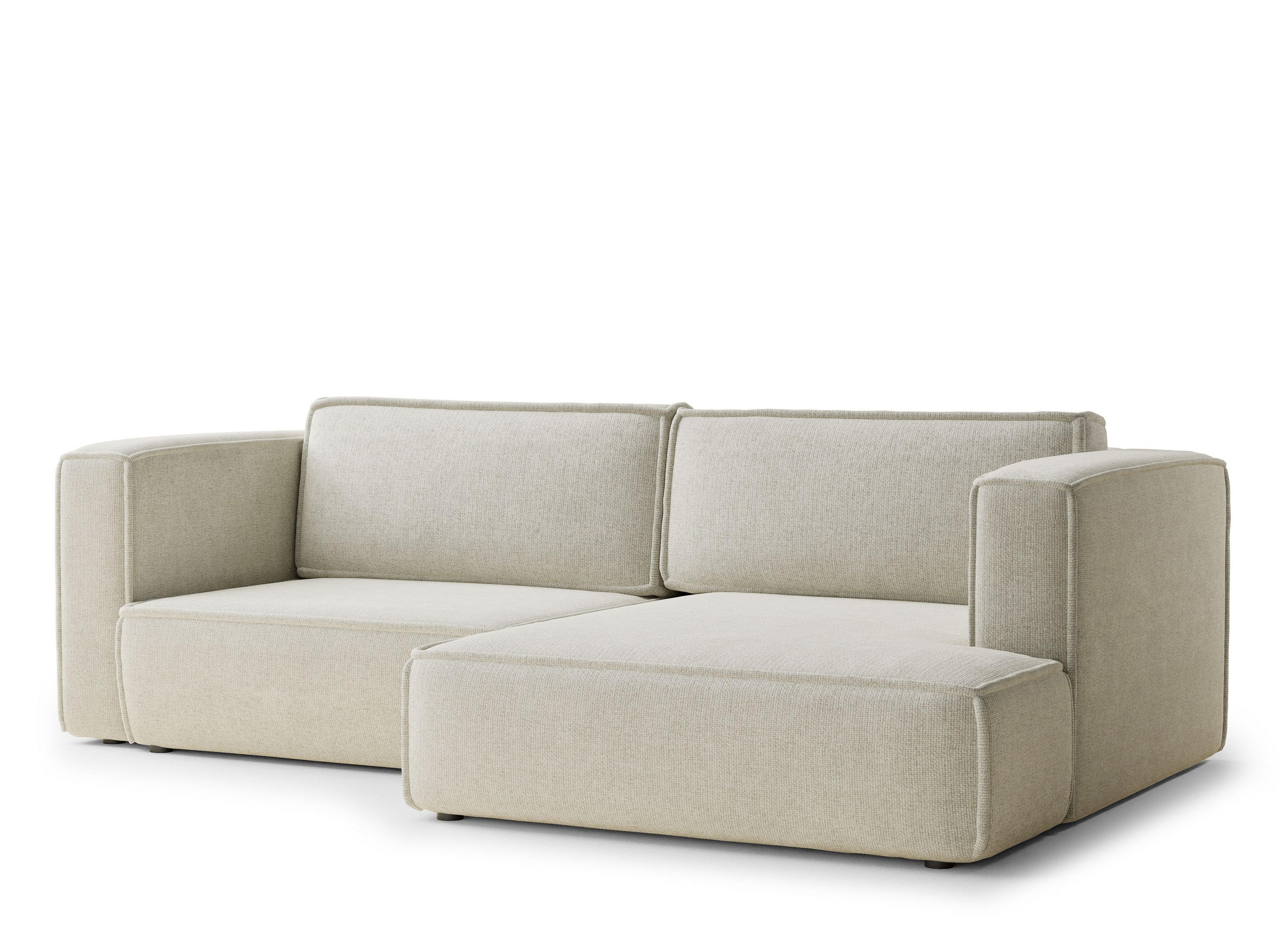 ECKSOFA MIT SCHLAFFUNKTION Velto Creme Chenille-Stoff - Creme/Schwarz, Holz/Holzwerkstoff (250/152cm) - Maison de Reve