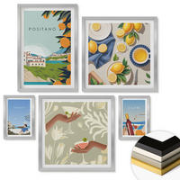 WANDBILDER 5er Set - 50x50 cm & 20x30 cm & 40x60 cm Silberner Rahmen - Fruchtmuster und italienische Kultur - Silberfarben, Kunststoff (40/60cm) - ArtPrintCave