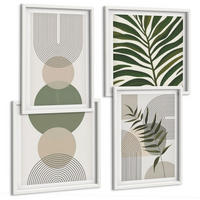 BILDER SET 4er Set - 50x50 cm & 40x60 cm Weißer Rahmen - Abstrakte Blätter im Boho-Stil - Weiß, Kunststoff (50/50cm) - TULUP