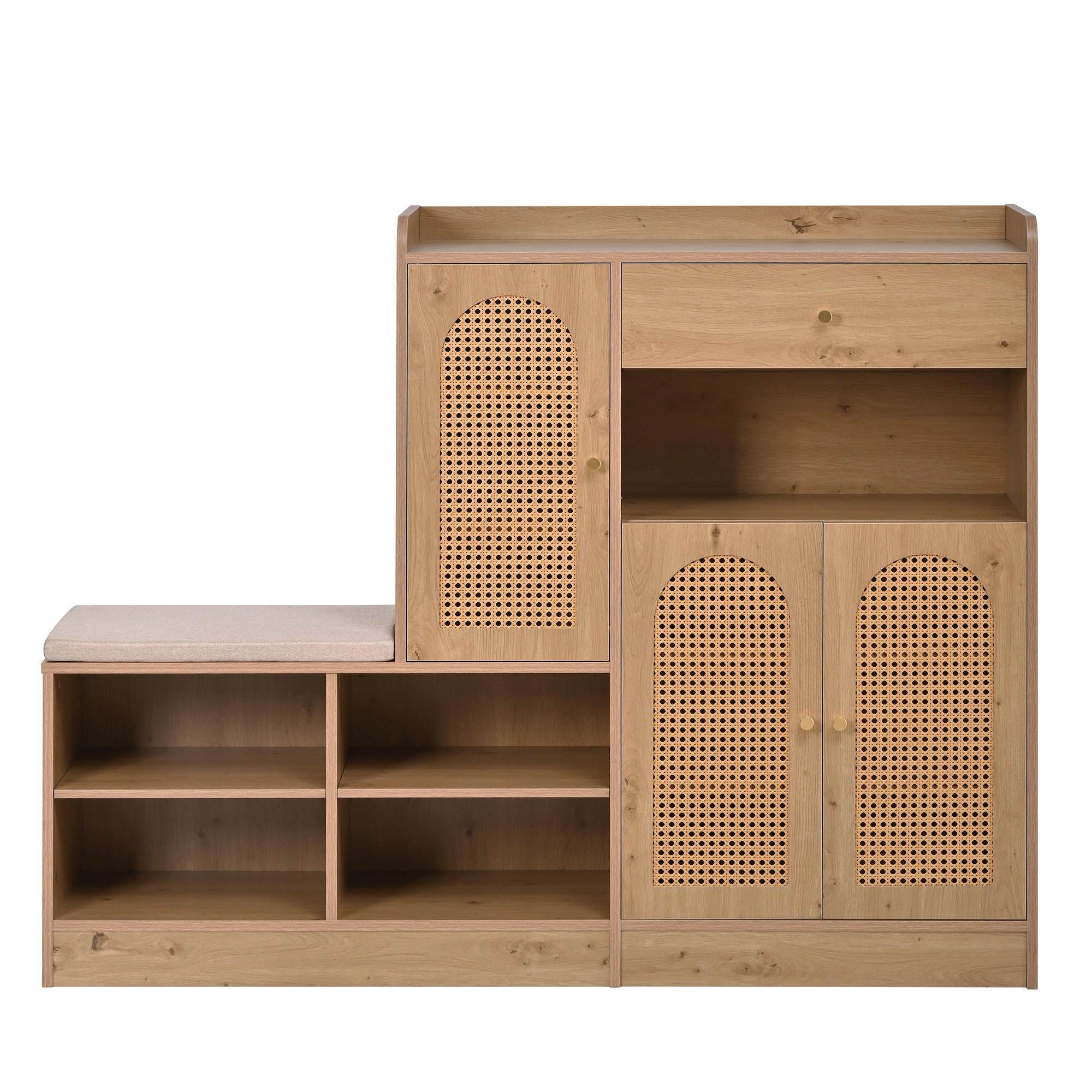 SCHUHSCHRANK rattan sitzbank holzoptik - Naturfarben, Holzwerkstoff (142/110/35cm) - Urban Meuble