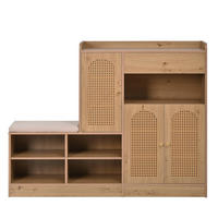 SCHUHSCHRANK rattan sitzbank holzoptik - Naturfarben, Holzwerkstoff (142/110/35cm) - Urban Meuble