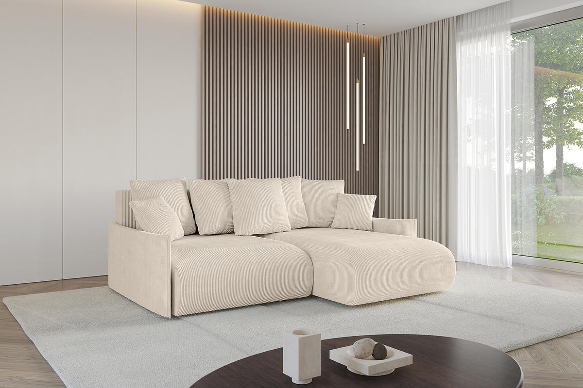 ECKSOFA Ottomane rechts ONESK-L -v1 216x177x72 Beige Cord - Beige, Holzwerkstoff/Kunststoff (177/216cm) - ALTDECOR