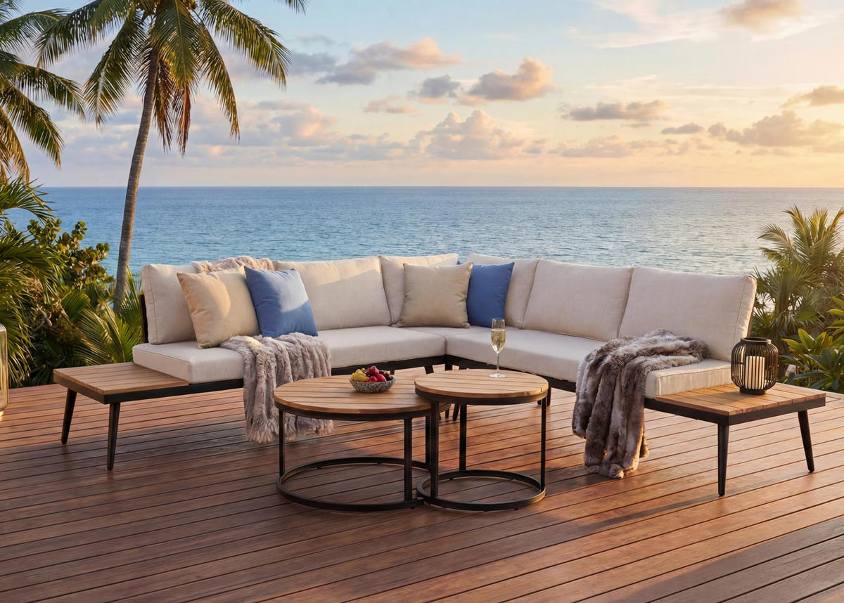 GARTEN-GARNITUR H54C Braun, Hellgrau - Hellgrau/Braun, Holz - MCW