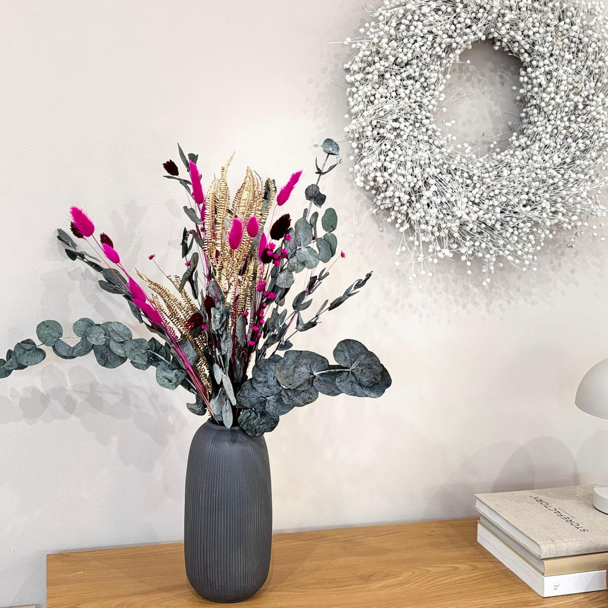 TROCKENBLUMENSTRAUSS "Frost & Fuchsia" in grün pink - 50 cm - Grün, Naturmaterialien (50cm) - Lykke & You