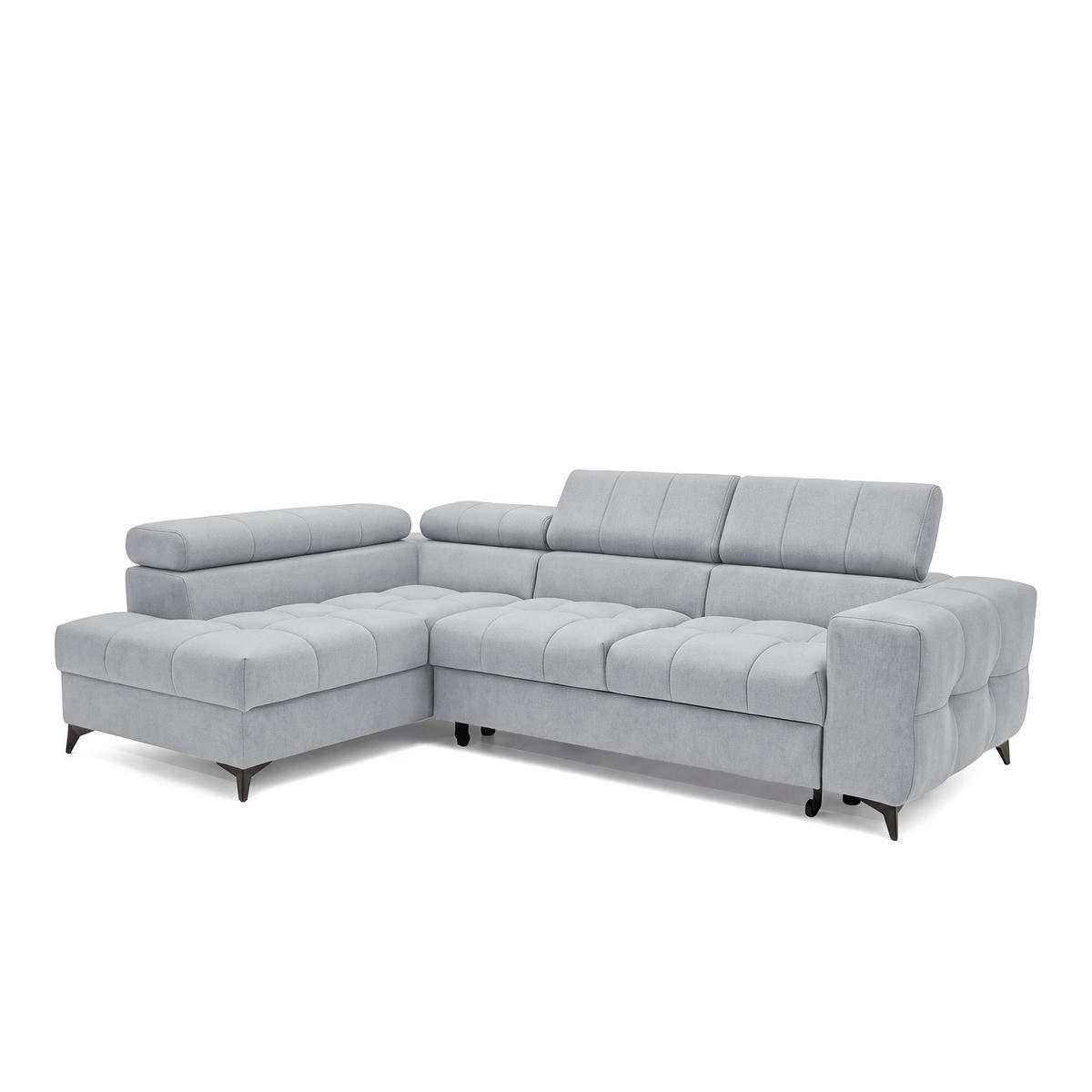 ECKSOFA PUDDING S Links mit Schlaffunktion 125x195 Velours Hellgrau - Hellgrau/Schwarz, Holz/Textil (177/275cm) - Muffo