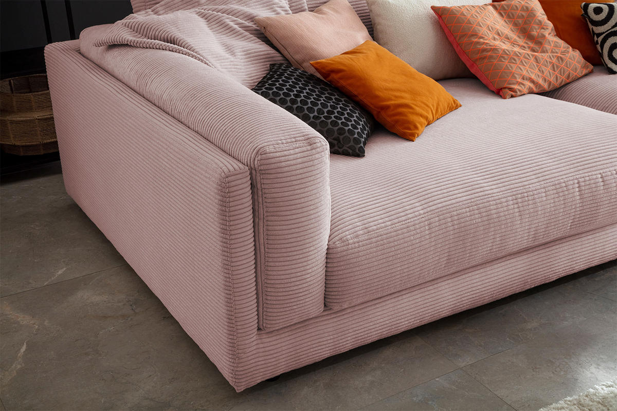 BIG SOFA RAINA Pink Cord - Pink/Schwarz, Kunststoff/Textil (294/85/150cm) - KAWOLA