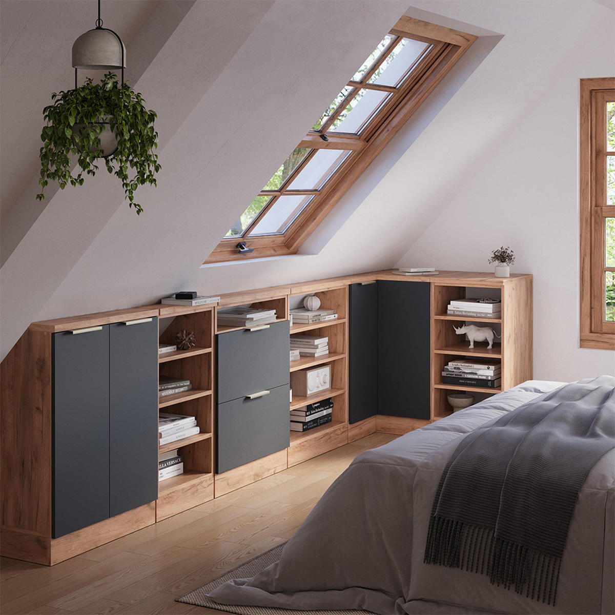 ŠIKMÁ SKŘÍŇ ROHOVÁ SKŘÍŇKA Rion Antracitově zlatý - medově dubová/antracitová, kompozitní dřevo (75.6/81.6/75.6cm) - Vicco