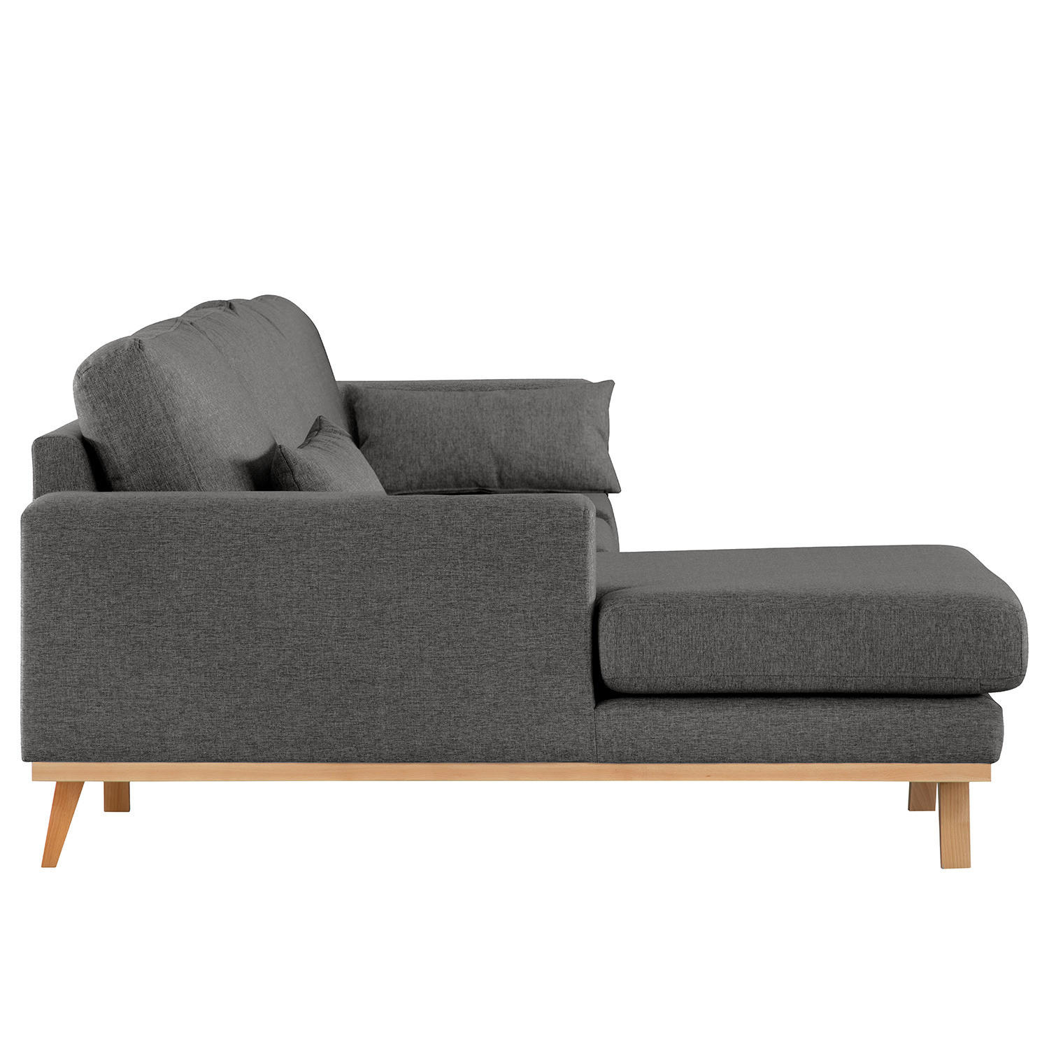 ECKSOFA mit Longchair - Dunkelgrau/Buchefarben, Textil (281/153cm) - home24